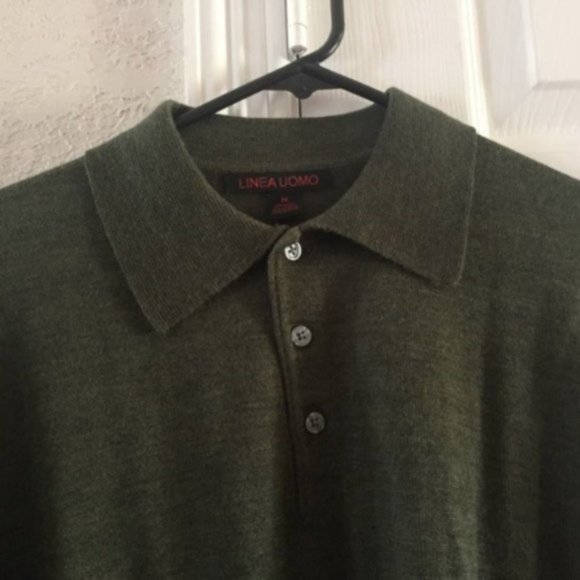 Linea Uomo Green Wool Long Sleeve Polo sweater M - Picture 4 of 4